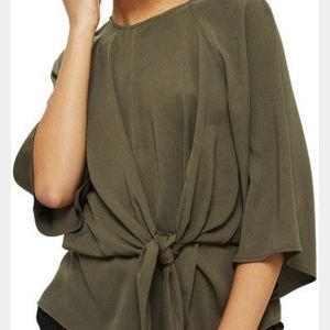 Topshop olive green knot front blouse